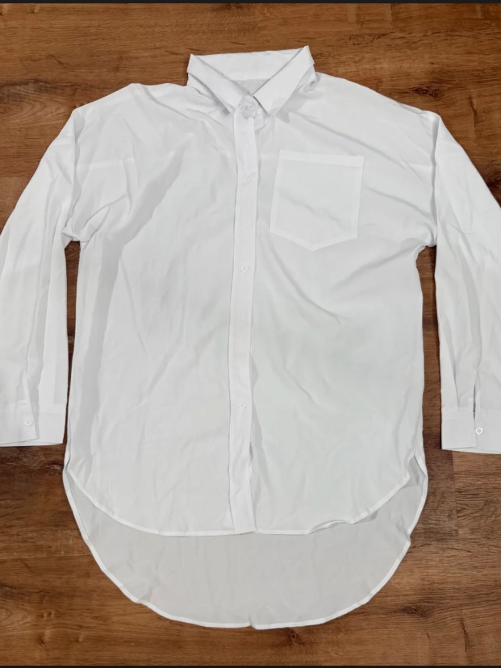 White Oversized Button Down Shirt High-Low Hem Pocket Blouse XL